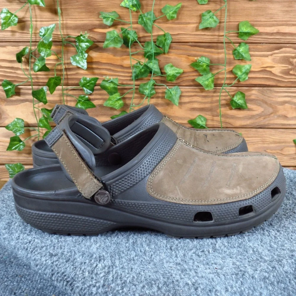 Crocs Yukon Mesa Men Shoe Size 12 Outdoor Clog Brown Leather Croslite Comfort